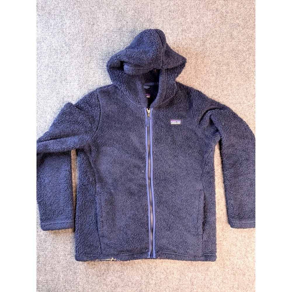 Patagonia Girls XL 14 Los Gatos Hooded Fleece Jacket Navy Blue Full Zip 65485 FA